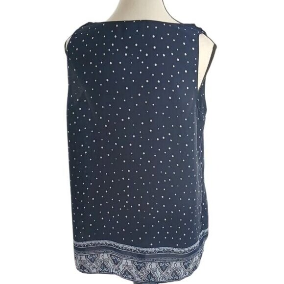 Loft Blouse Blue Polka Dot Sleeveless Semi Sheer Flowy Womens Size M - Picture 6 of 8